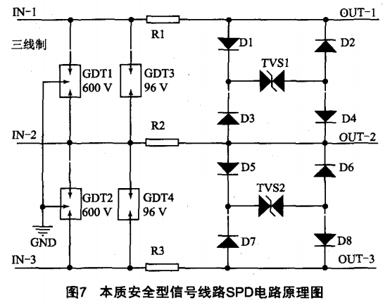 本質安全型信號線路SPD電路原理圖 本質安全型信號線路SPD電路原理圖